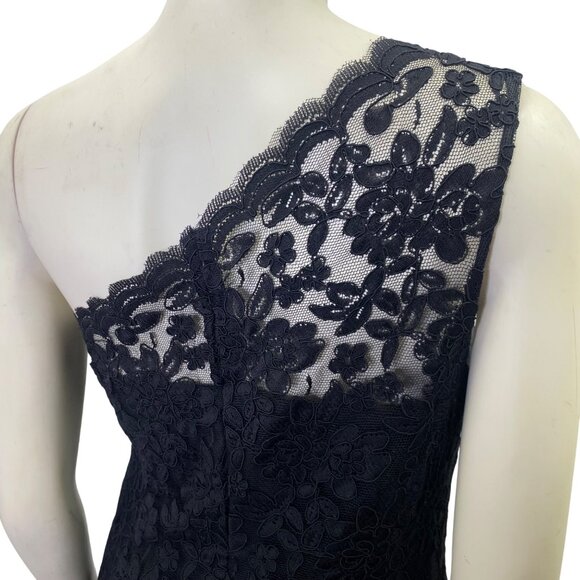 Talbots One-Shoulder Black Lace Dress With Sheer Floral Size 10P - Picture 7 of 9